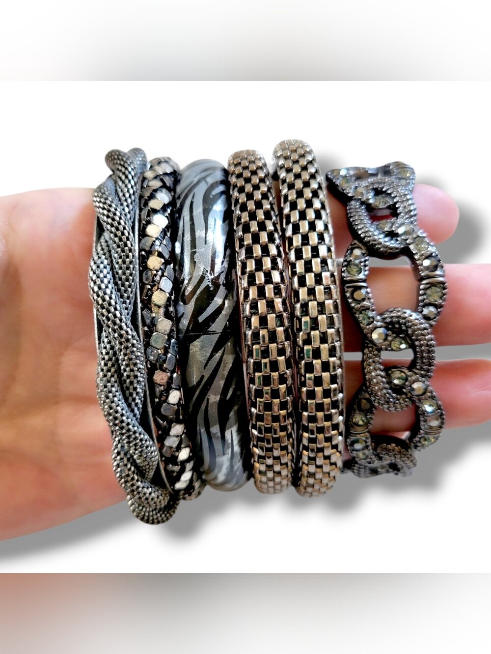 Mixed Y2k Silver Tone Stacked Bangle Bracelet Bundle [12pc] View 2